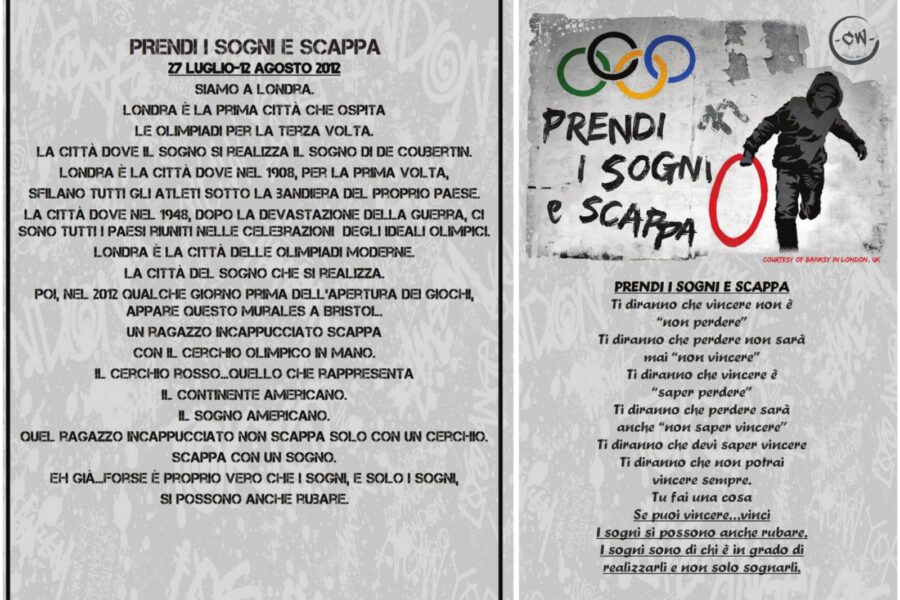 “Limited Edition Crazy Walls” – 27 luglio 2012 – Apertura della XXX edizione dei Giochi Olimpici a Londra – PRENDI I SOGNI E SCAPPA