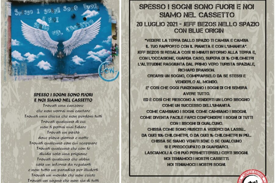 ” Limited Edition Crazy Walls ” 20 Luglio 2021 – Jeff Bezos nello Spazio con Blue Origin – SPESSO I SOGNI SONO FUORI E NOI SIAMO NEL CASSETTO