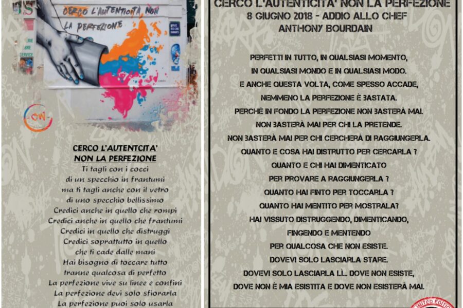 ” Limited Edition Crazy Walls ” 8 Giugno 2018 – Addio allo Chef Anthony Bourdain – CERCO L’AUTENTICITA’ NON LA PERFEZIONE